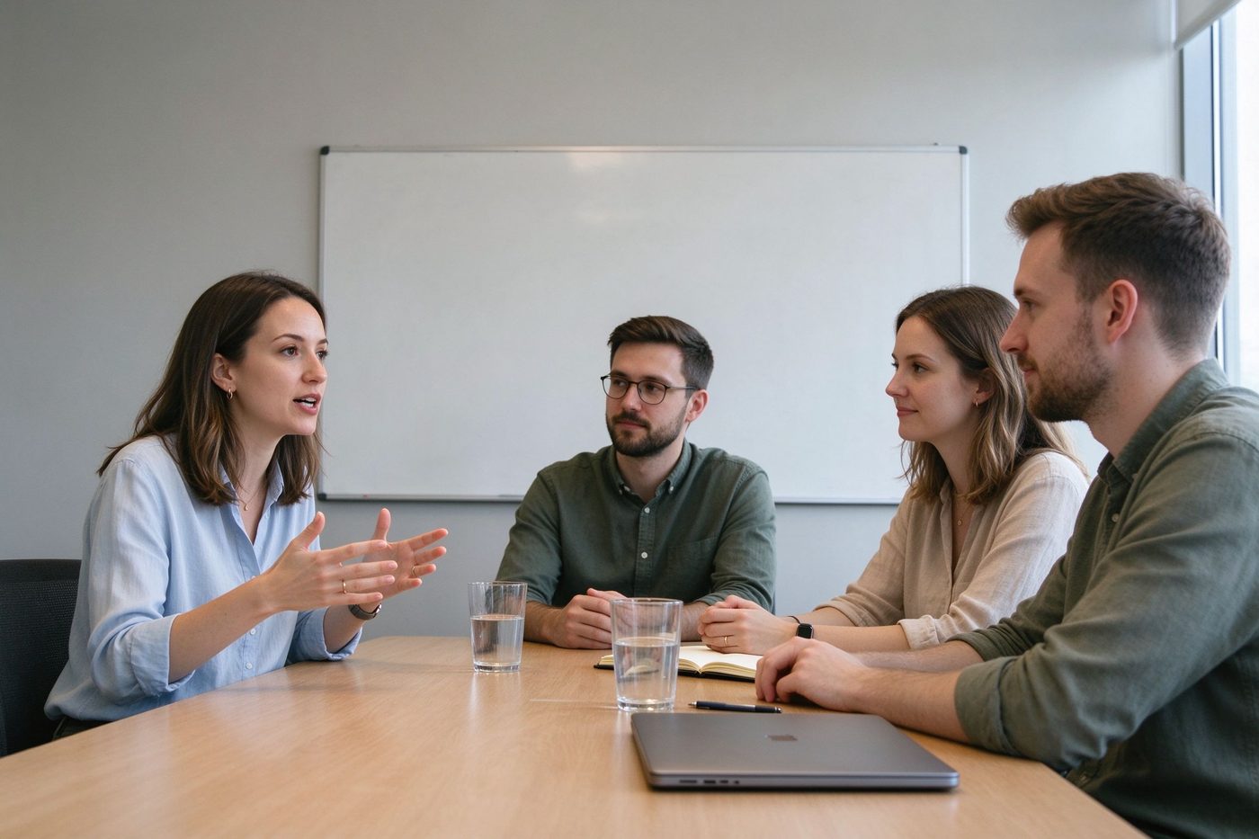 A small multilingual team around a table